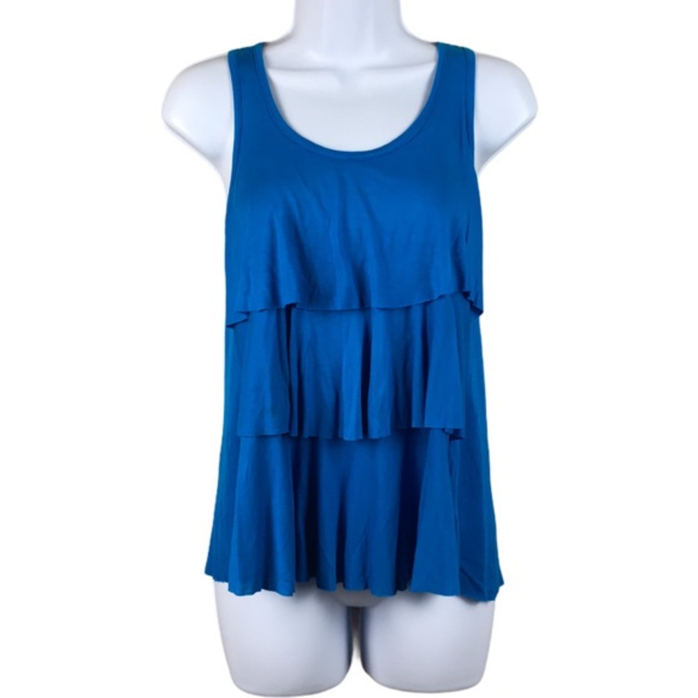 Forever 21 blue ruffle tank w/ lace back detail, M